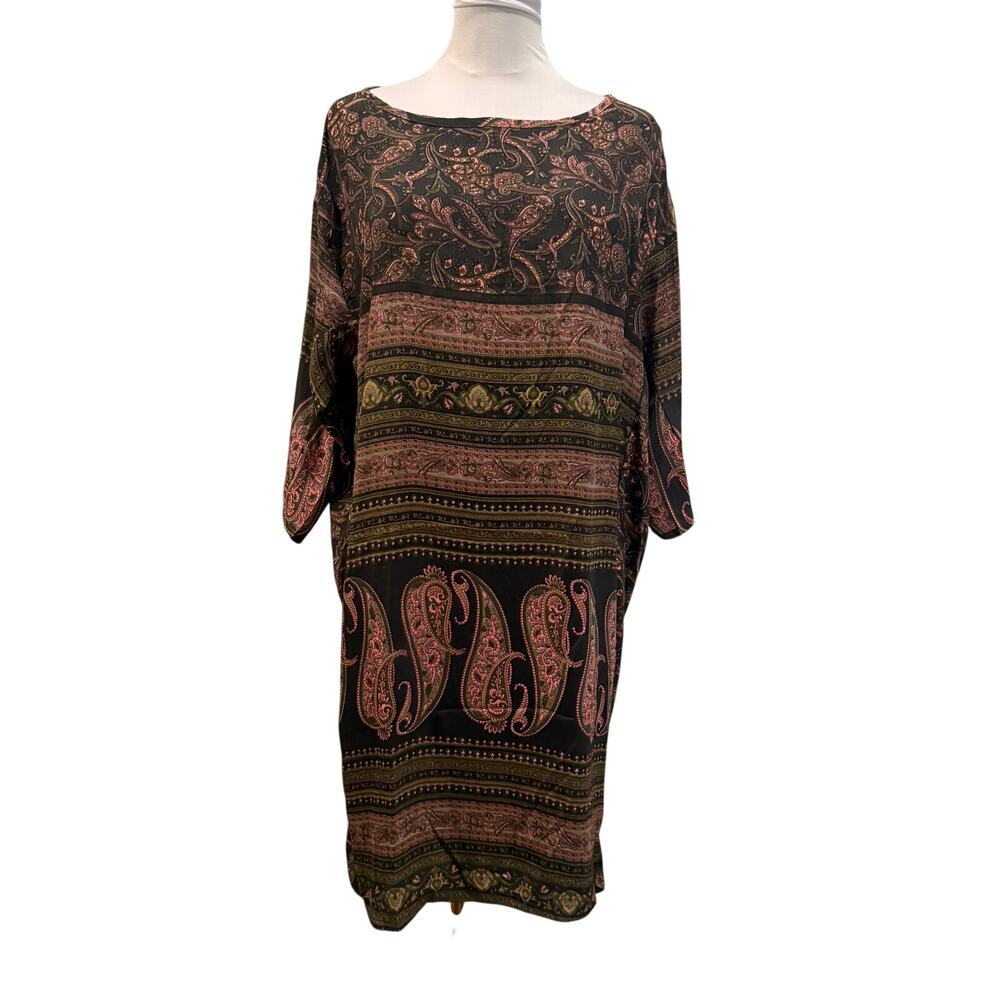 Vintage Tienda Ho Paisley Silk Caftan Tunic Dress Boho Festival OS Eclectic 90s